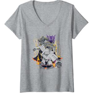 Womens Transformers One All Hail Megatron Epic Poster V-Neck T-Shirt(Heather Grey)