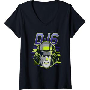 Womens Transformers One D-16 Megatron Face Poster V-Neck T-Shirt(Black)