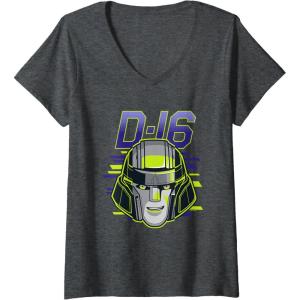 Womens Transformers One D-16 Megatron Face Poster V-Neck T-Shirt(Dark Heather Grey)