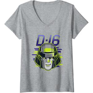 Womens Transformers One D-16 Megatron Face Poster V-Neck T-Shirt(Heather Grey)