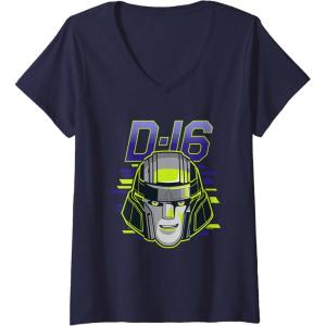 Womens Transformers One D-16 Megatron Face Poster V-Neck T-Shirt(Navy Blue)