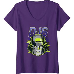 Womens Transformers One D-16 Megatron Face Poster V-Neck T-Shirt(Purple)