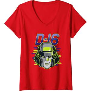 Womens Transformers One D-16 Megatron Face Poster V-Neck T-Shirt(Red)