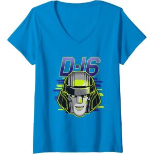 Womens Transformers One D-16 Megatron Face Poster V-Neck T-Shirt(Sapphire Blue)