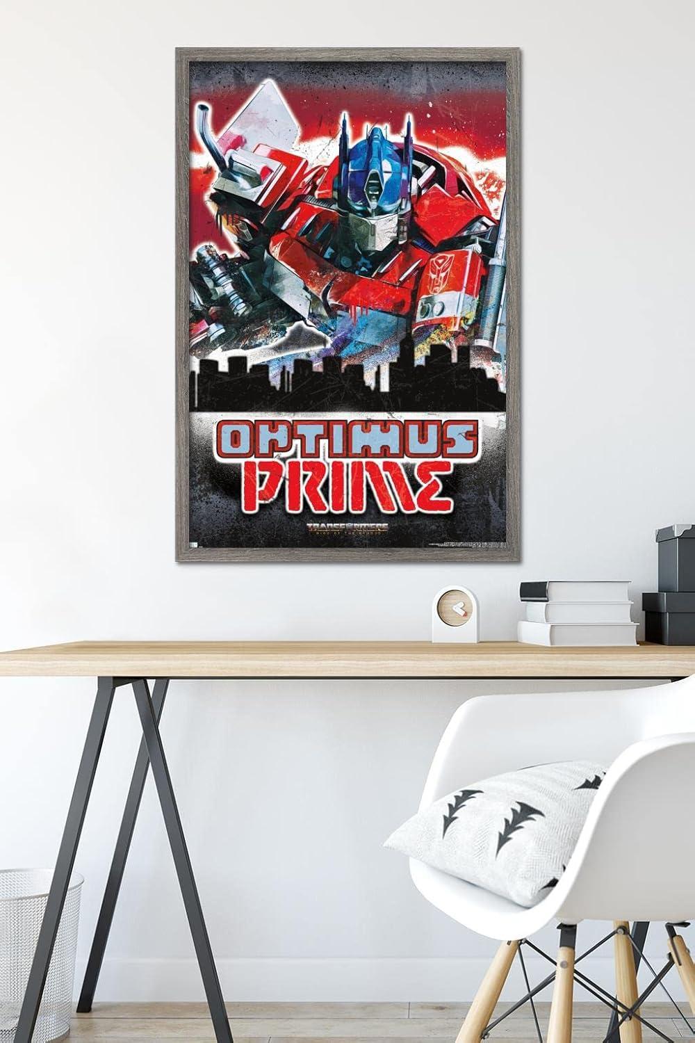 imageHasbro Transformers Rise of the Beasts Optimus Prime Graffiti Wall Poster 34Lquot x 224Wquot Mahogany Framed VersionBarnwood Framed Version