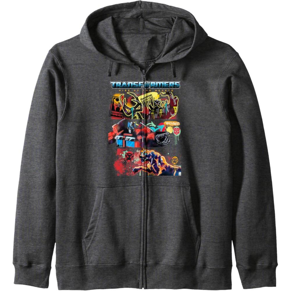 imageTransformers Rise of the Beasts Epic Graffiti Battle Panels Zip HoodieDark Heather Grey