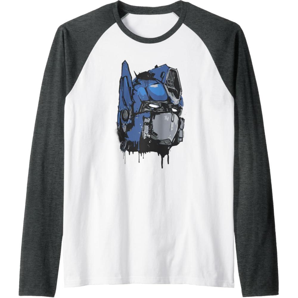 image:imageTransformers Rise of the Beasts Optimus Dripping Retro Shot Raglan Baseball TeeDark Heather GreyWhite