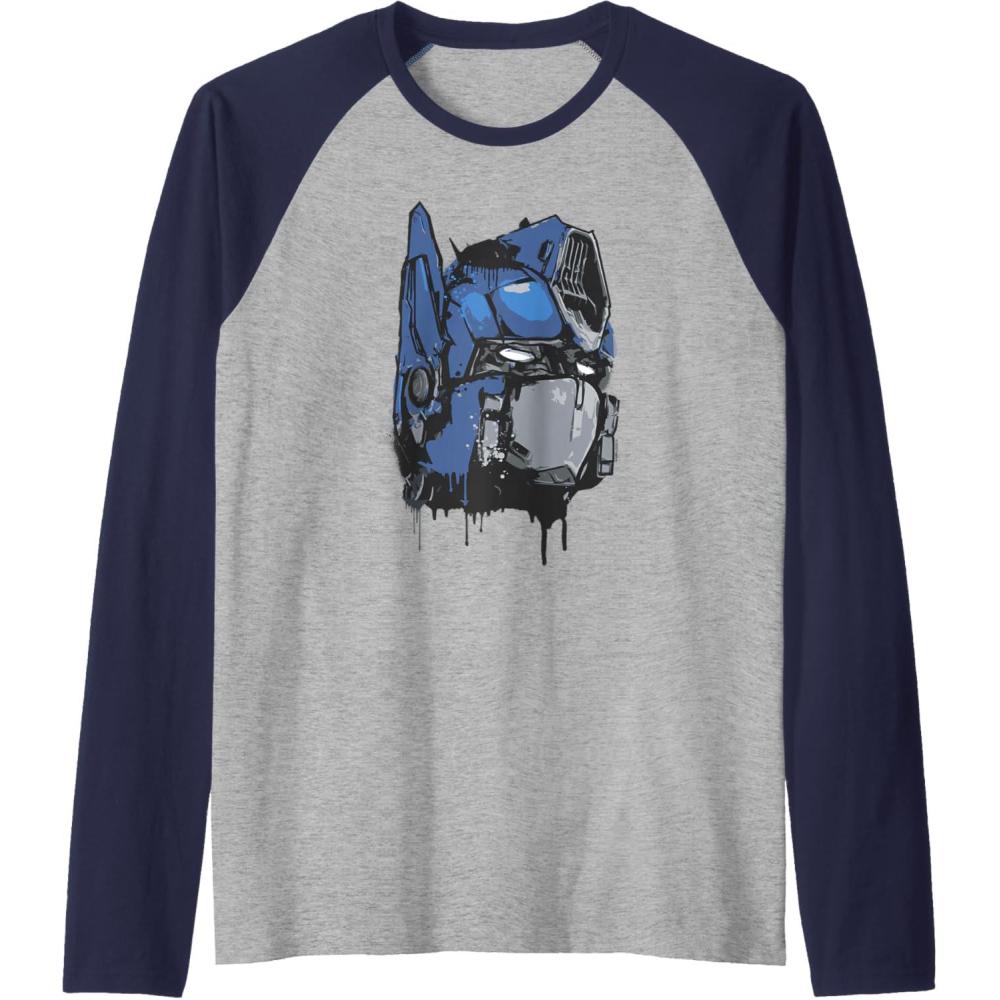 image:imageTransformers Rise of the Beasts Optimus Dripping Retro Shot Raglan Baseball TeeNavy BlueAthletic Heather