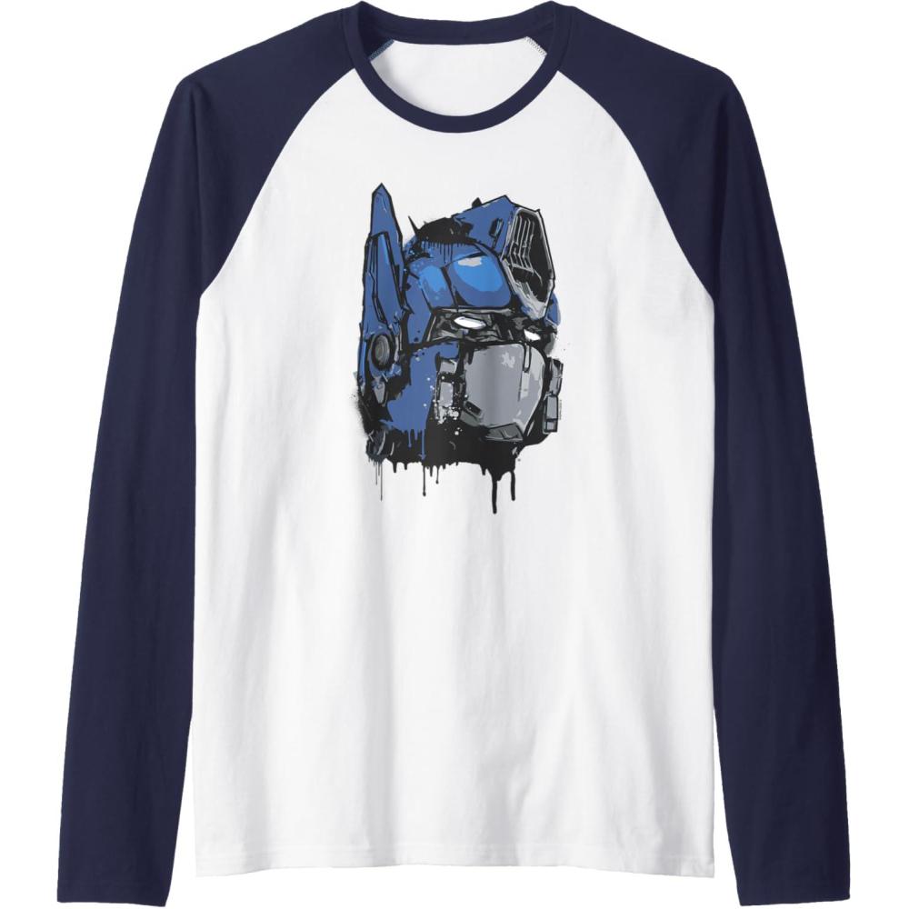 image:imageTransformers Rise of the Beasts Optimus Dripping Retro Shot Raglan Baseball TeeNavy BlueWhite