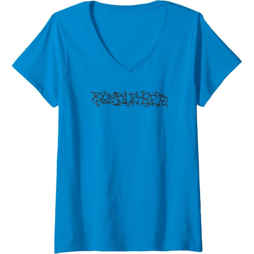 image:imageWomens Transformers Bumblebee Urban Style Graffiti Text Logo VNeck TShirtSapphire Blue