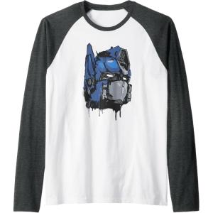 Transformers: Rise of the Beasts Optimus Dripping Retro Shot Raglan Baseball Tee(Dark Heather Grey/White)
