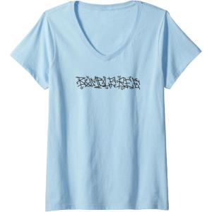 Womens Transformers Bumblebee Urban Style Graffiti Text Logo V-Neck T-Shirt(Baby Blue)