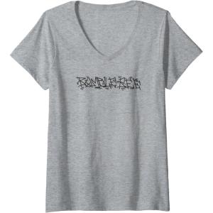Womens Transformers Bumblebee Urban Style Graffiti Text Logo V-Neck T-Shirt(Heather Grey)