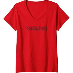 Womens Transformers Bumblebee Urban Style Graffiti Text Logo V-Neck T-Shirt(Red)
