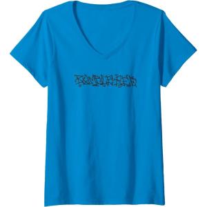 Womens Transformers Bumblebee Urban Style Graffiti Text Logo V-Neck T-Shirt(Sapphire Blue)