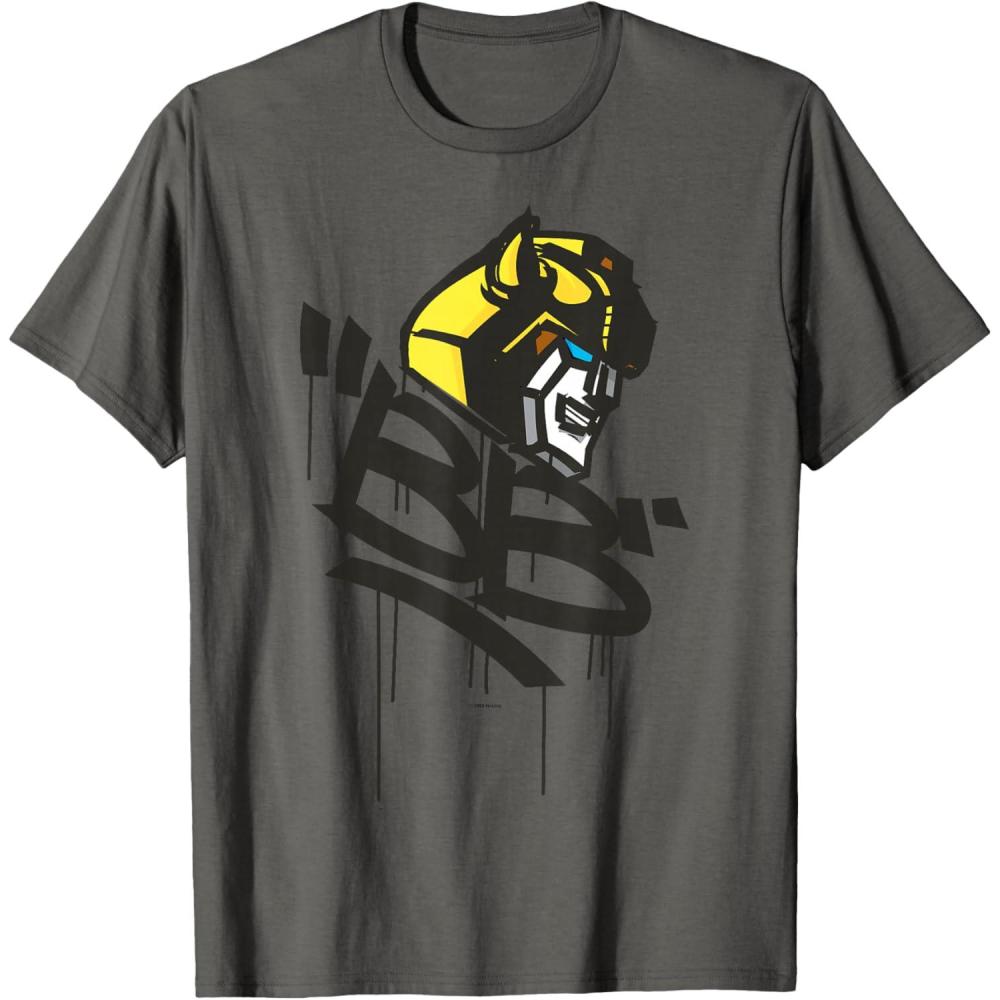 image:imageTransformers Classic BB Bumblebee Graffiti Face Portrait TShirtAsphalt Grey