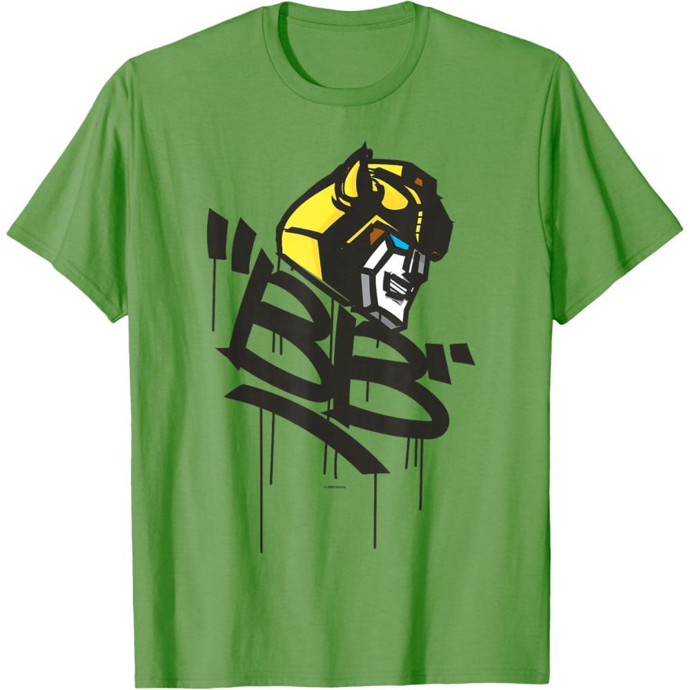 image:imageTransformers Classic BB Bumblebee Graffiti Face Portrait TShirtGrass Green