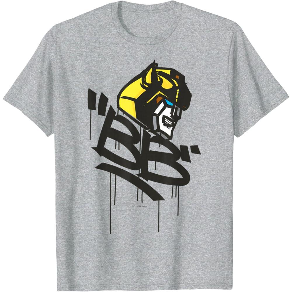image:imageTransformers Classic BB Bumblebee Graffiti Face Portrait TShirtHeather Grey