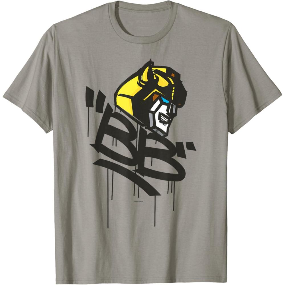 image:imageTransformers Classic BB Bumblebee Graffiti Face Portrait TShirtSlate Grey