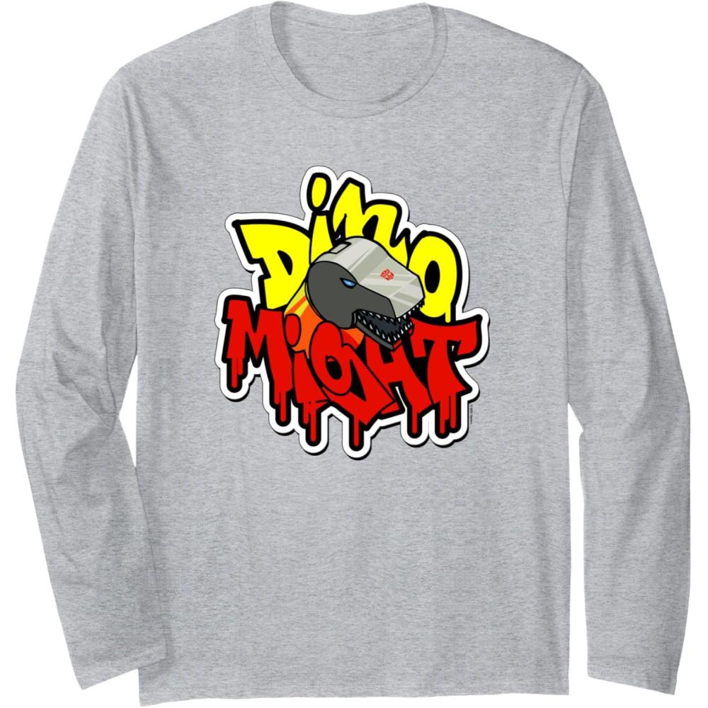 image:imageTransformers Dino Might Grimlock Dripping Graffiti Logo Long Sleeve TShirtHeather Grey