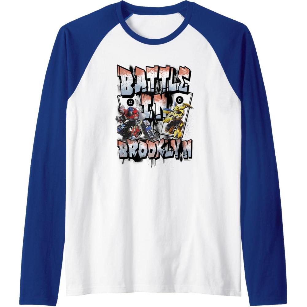 image:imageTransformers Rise of the Beasts Battle In Brooklyn Graffiti Raglan Baseball TeeRoyal BlueWhite