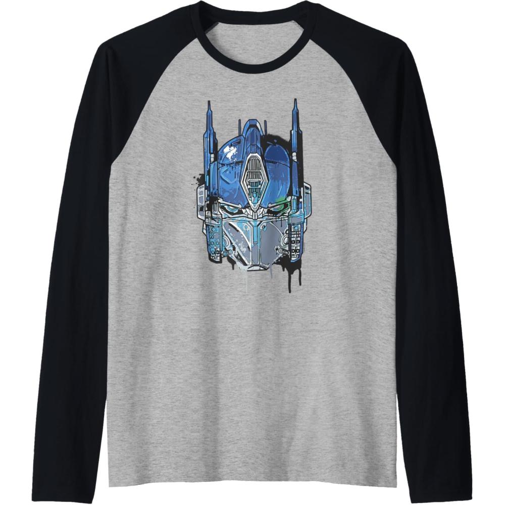 image:imageTransformers Rise of the Beasts Optimus Face Graffiti Shot Raglan Baseball TeeBlackAthletic Heather