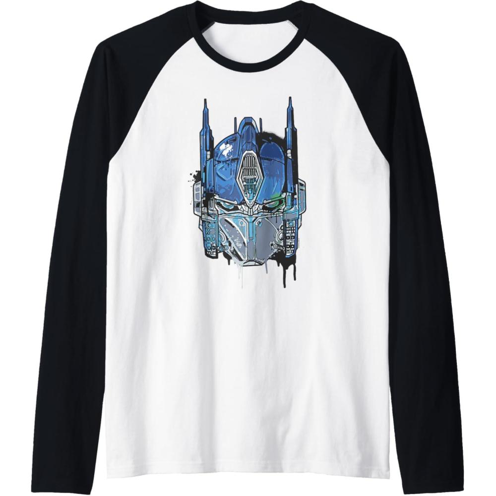 image:imageTransformers Rise of the Beasts Optimus Face Graffiti Shot Raglan Baseball TeeBlackWhite