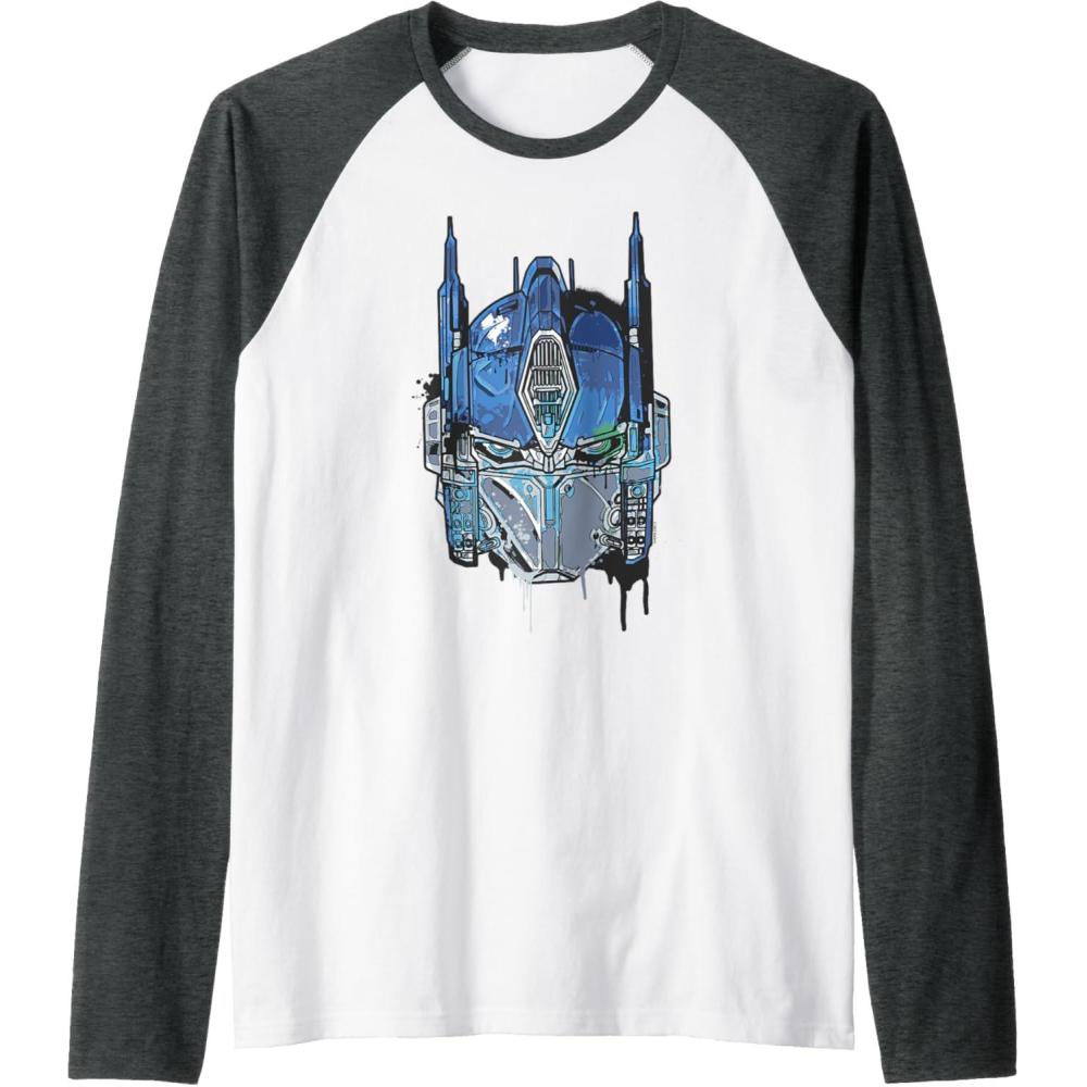 image:imageTransformers Rise of the Beasts Optimus Face Graffiti Shot Raglan Baseball TeeDark Heather GreyWhite