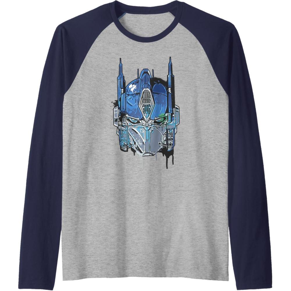 image:imageTransformers Rise of the Beasts Optimus Face Graffiti Shot Raglan Baseball TeeNavy BlueAthletic Heather