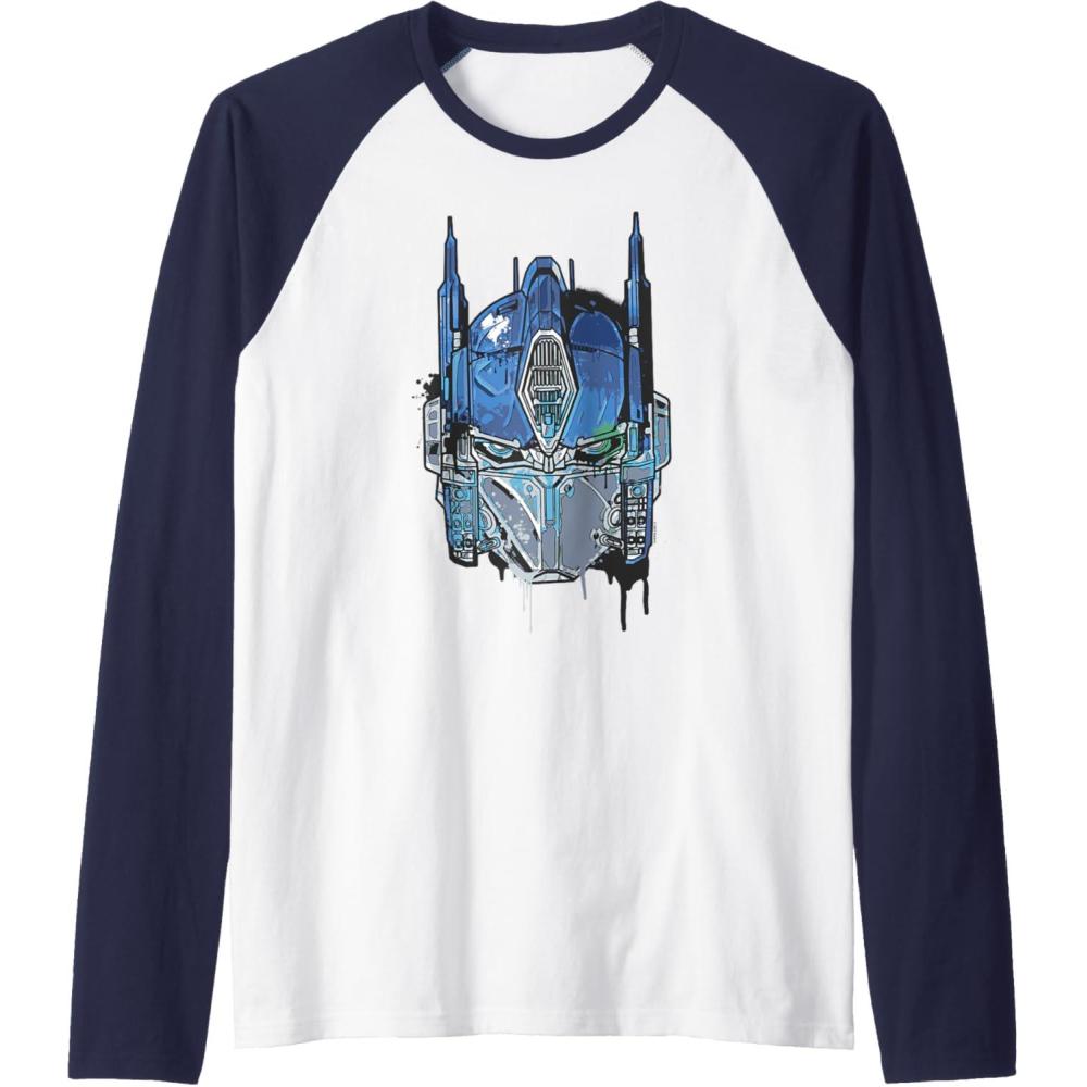 image:imageTransformers Rise of the Beasts Optimus Face Graffiti Shot Raglan Baseball TeeNavy BlueWhite