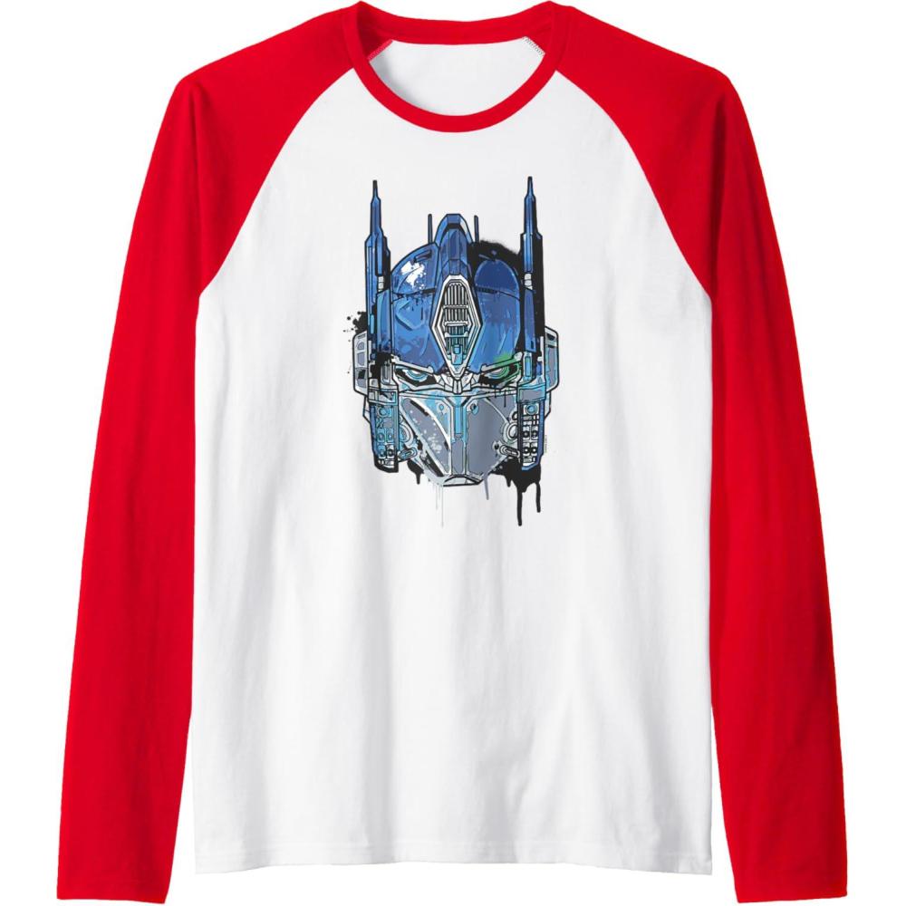 image:imageTransformers Rise of the Beasts Optimus Face Graffiti Shot Raglan Baseball TeeRedWhite