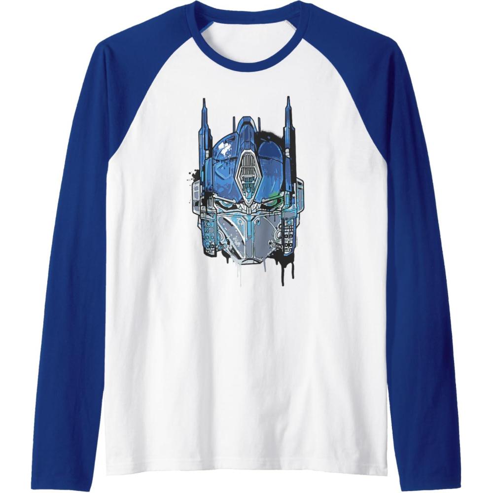 image:imageTransformers Rise of the Beasts Optimus Face Graffiti Shot Raglan Baseball TeeRoyal BlueWhite