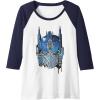 Transformers: Rise of the Beasts Optimus Face Graffiti Shot Raglan Baseball Tee(Navy Blue/White)