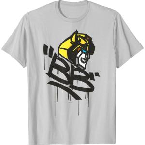 Transformers Classic BB Bumblebee Graffiti Face Portrait T-Shirt(Silver Grey)