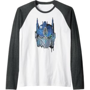 Transformers: Rise of the Beasts Optimus Face Graffiti Shot Raglan Baseball Tee(Dark Heather Grey/White)