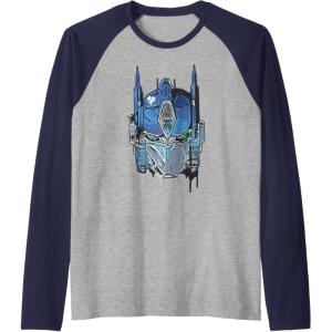 Transformers: Rise of the Beasts Optimus Face Graffiti Shot Raglan Baseball Tee(Navy Blue/Athletic Heather)