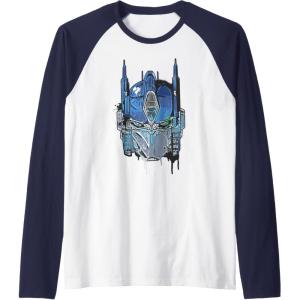 Transformers: Rise of the Beasts Optimus Face Graffiti Shot Raglan Baseball Tee(Navy Blue/White)
