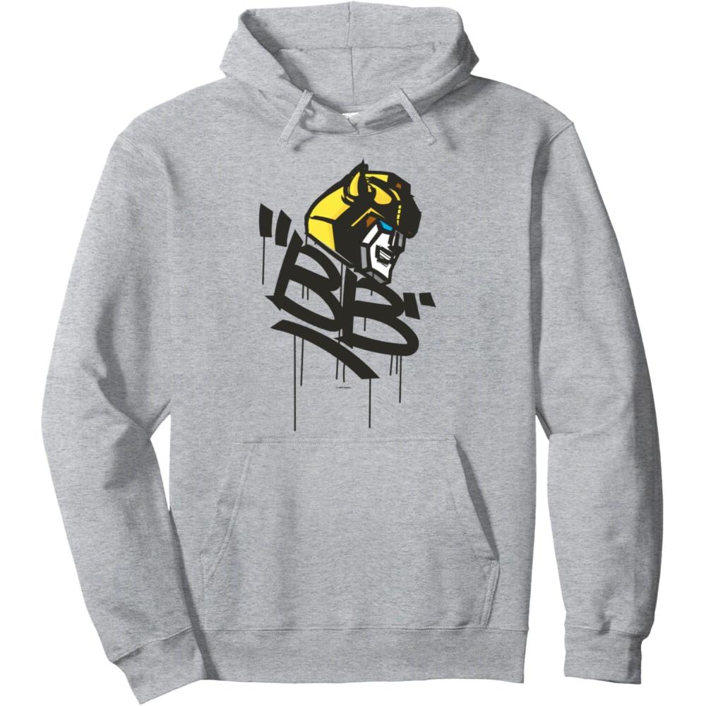 image:imageTransformers Classic BB Bumblebee Graffiti Face Portrait Pullover HoodieHeather Grey