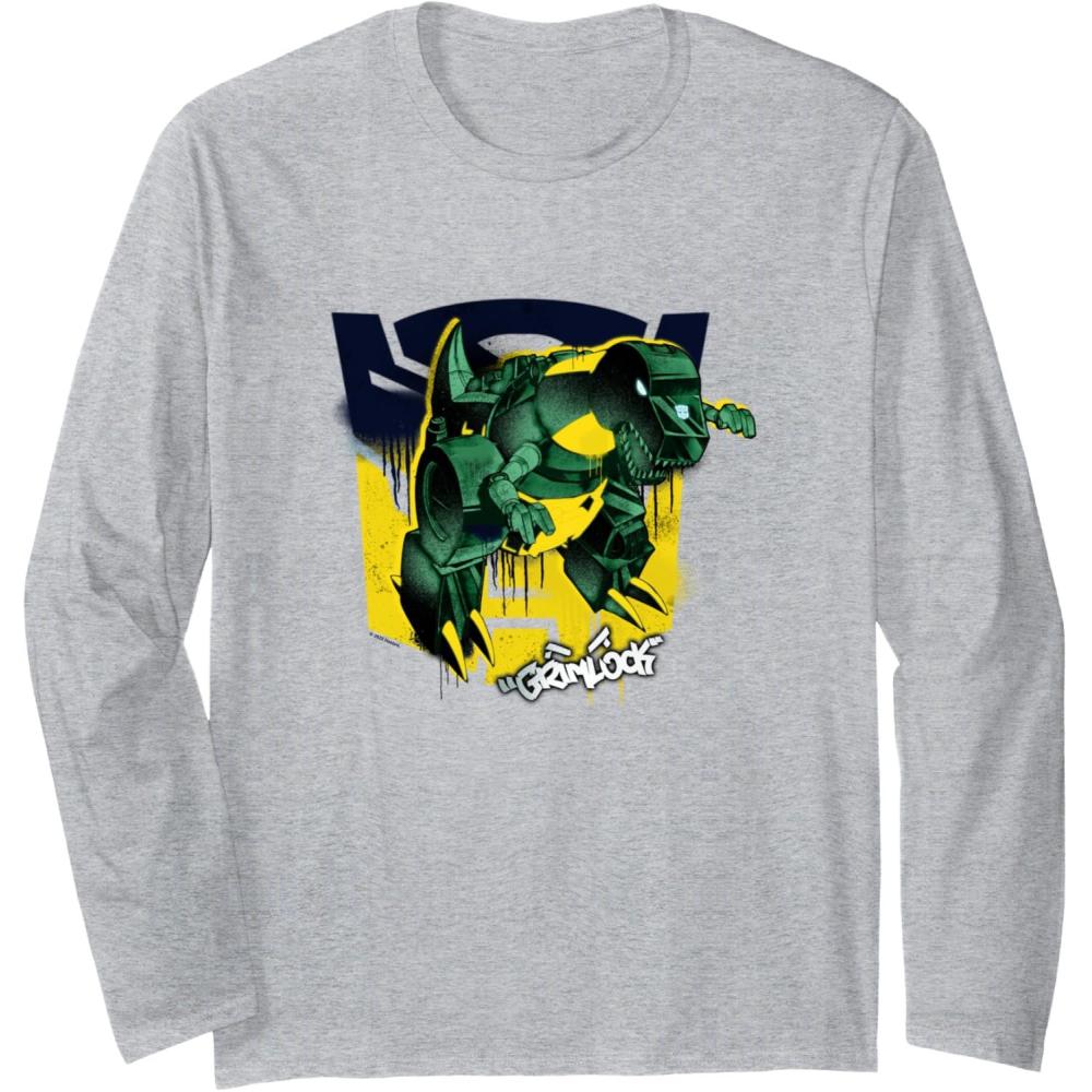 image:imageTransformers Grimlock Graffiti Painted Wall Retro Portrait Long Sleeve TShirtHeather Grey