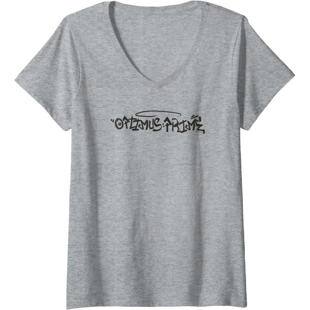 image:imageTransformers Optimus Prime Urban Style Graffiti Text Logo VNeck TShirtHeather Grey