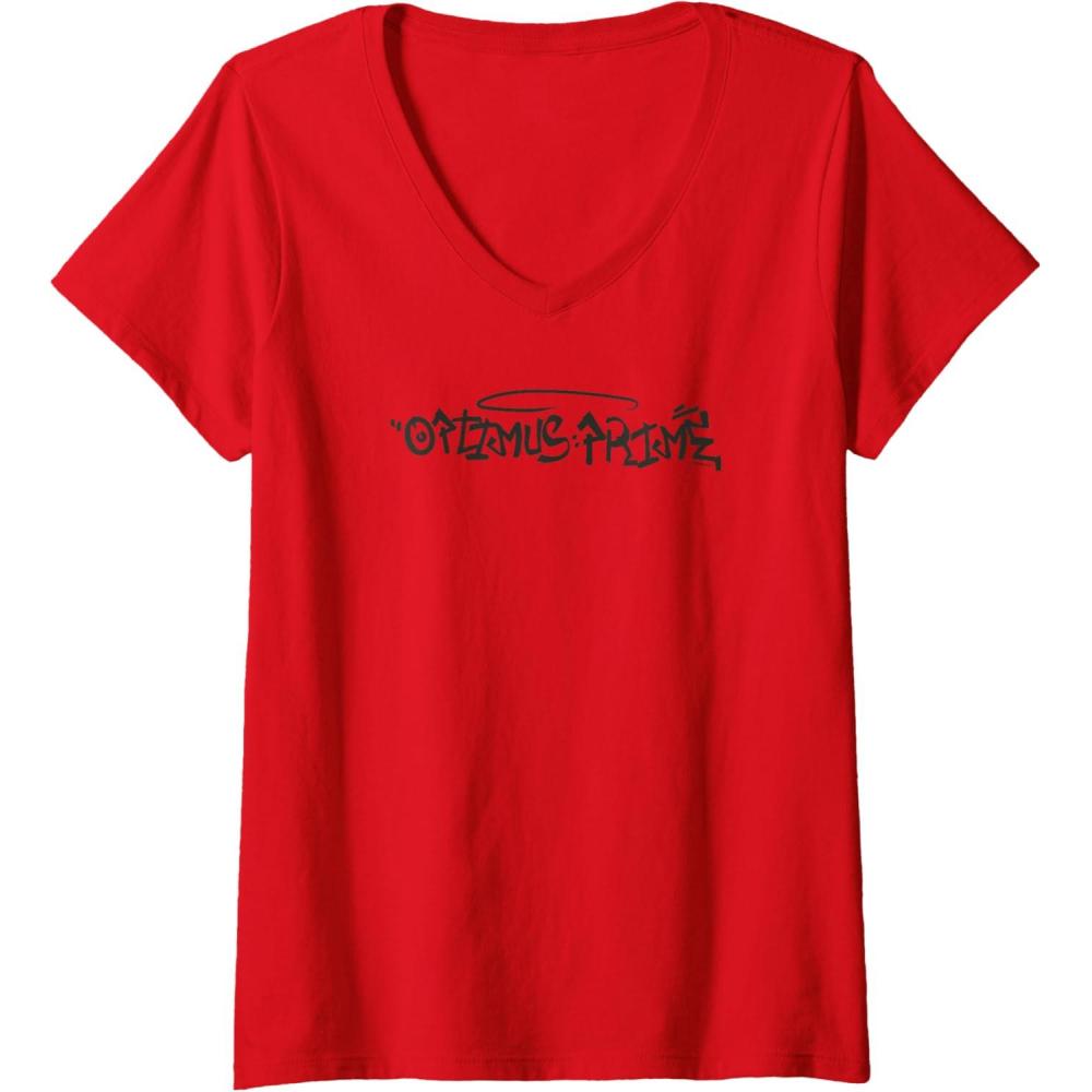 image:imageTransformers Optimus Prime Urban Style Graffiti Text Logo VNeck TShirtRed