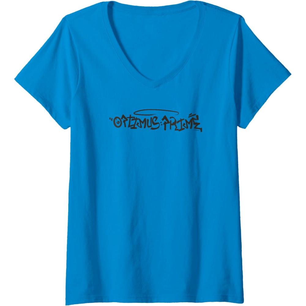 image:imageTransformers Optimus Prime Urban Style Graffiti Text Logo VNeck TShirtSapphire Blue