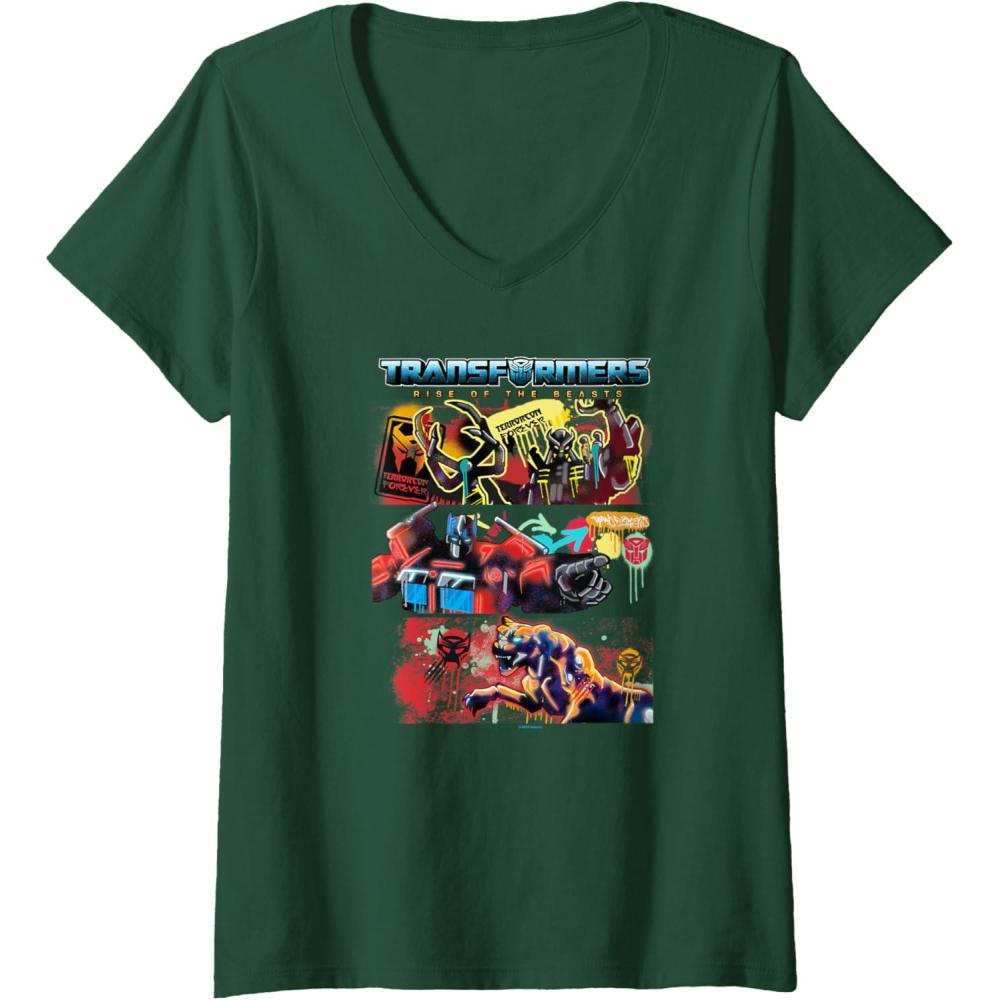image:imageTransformers Rise of the Beasts Epic Graffiti Battle Panels VNeck TShirtDark Green