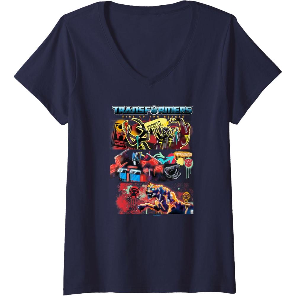 image:imageTransformers Rise of the Beasts Epic Graffiti Battle Panels VNeck TShirtNavy Blue