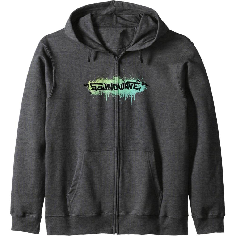 image:imageTransformers Soundwave Urban Style Graffiti Text Logo Zip HoodieDark Heather Grey
