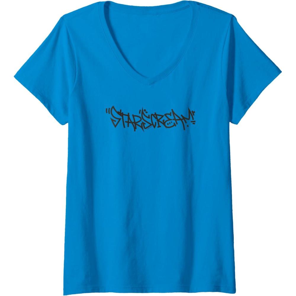 image:imageTransformers Starscream Urban Style Graffiti Text Logo VNeck TShirtSapphire Blue