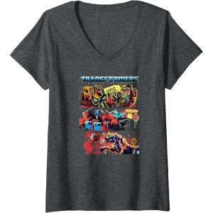 Transformers: Rise of the Beasts Epic Graffiti Battle Panels V-Neck T-Shirt(Dark Heather Grey)