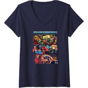 Transformers: Rise of the Beasts Epic Graffiti Battle Panels V-Neck T-Shirt(Navy Blue)
