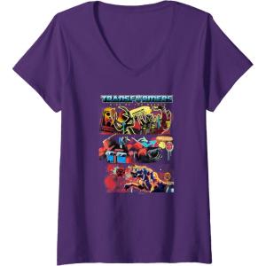 Transformers: Rise of the Beasts Epic Graffiti Battle Panels V-Neck T-Shirt(Purple)