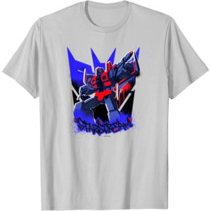 Transformers Starscream Graffiti Painted Wall Portrait T-Shirt(Silver Grey)